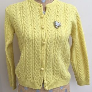 Vintage Yellow Wool Cardigan Sweater.